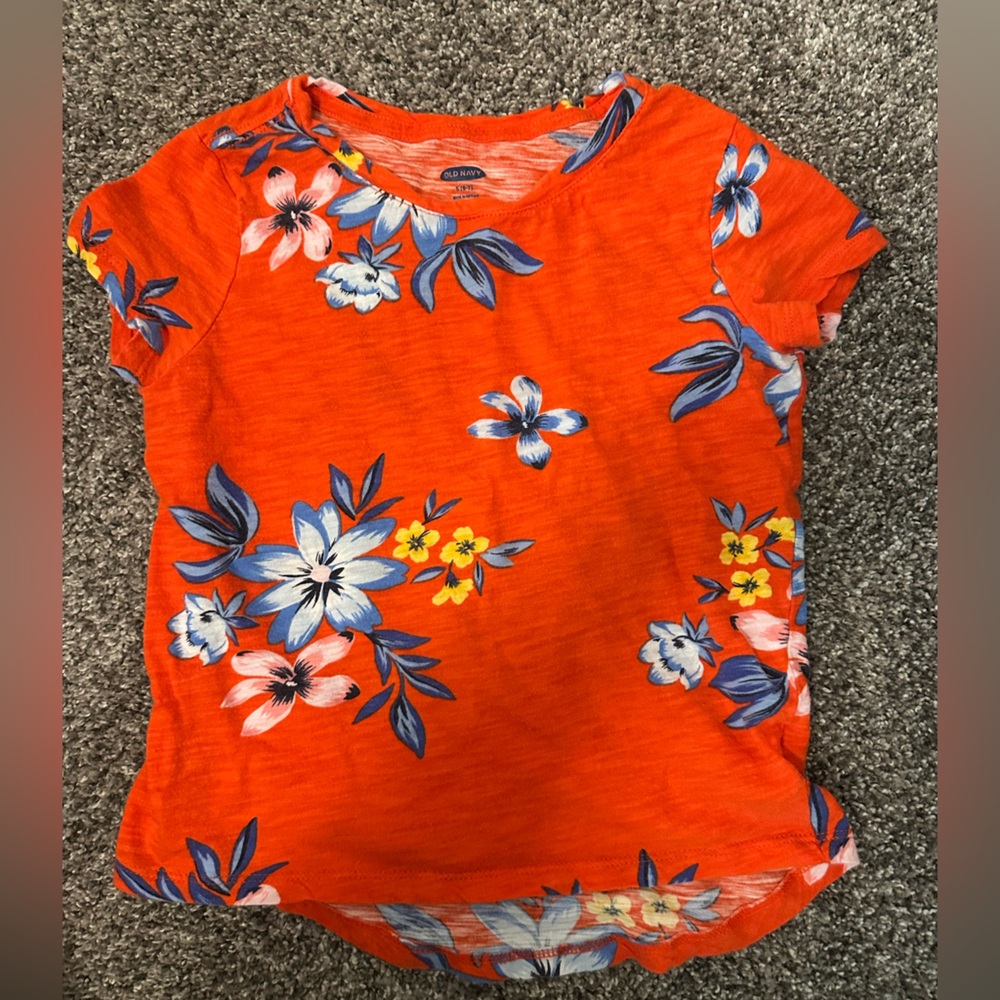 Old Navy Coral Hawaiian Floral girls tee 6-7